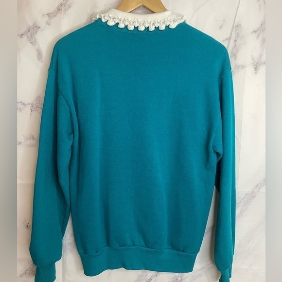 VINTAGE 90s Lace Collared Granny Pullover Floral Sweatshirt -H26 - Picture 4 of 9